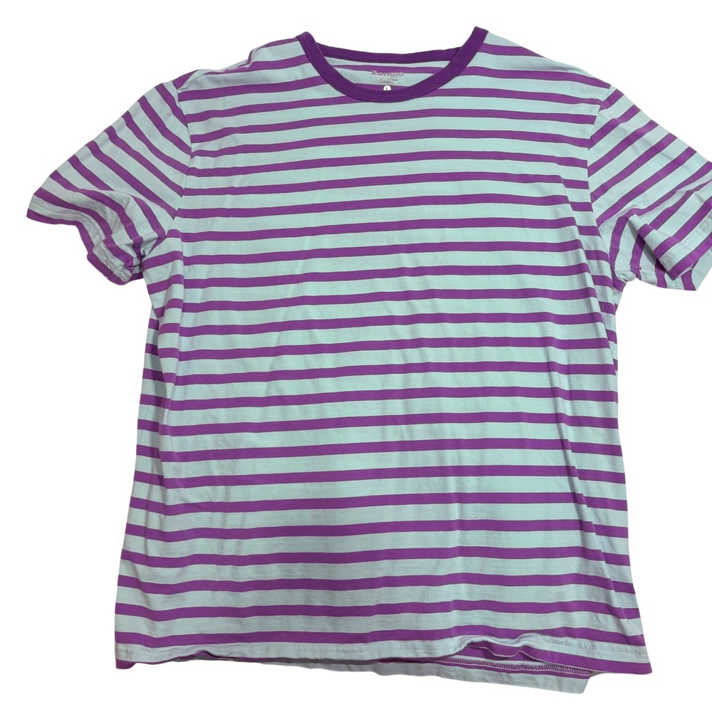 Zengjo Womens Striped T-Shirt Purple Mint Green Short Sleeve Crew Neck Large
